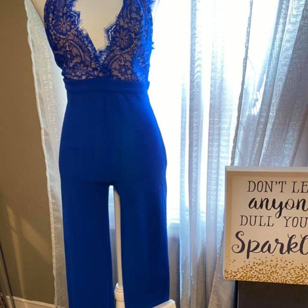 Blue Jumpsuit Wide Leg